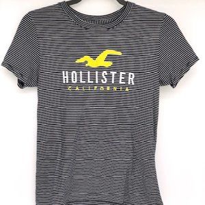 Hollister Navy Blue Striped Shirt - Logo T-Shirt